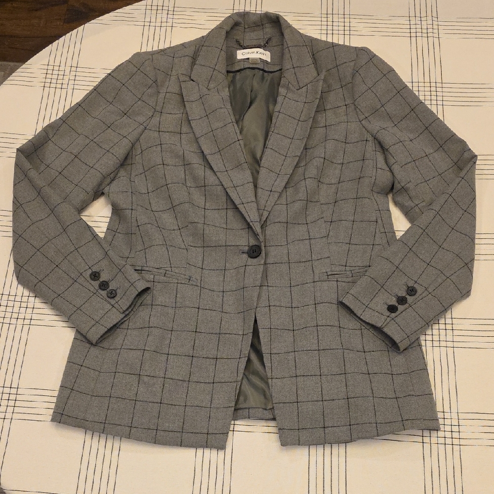 Calvin Klein Women's Gray Checkered Blazer